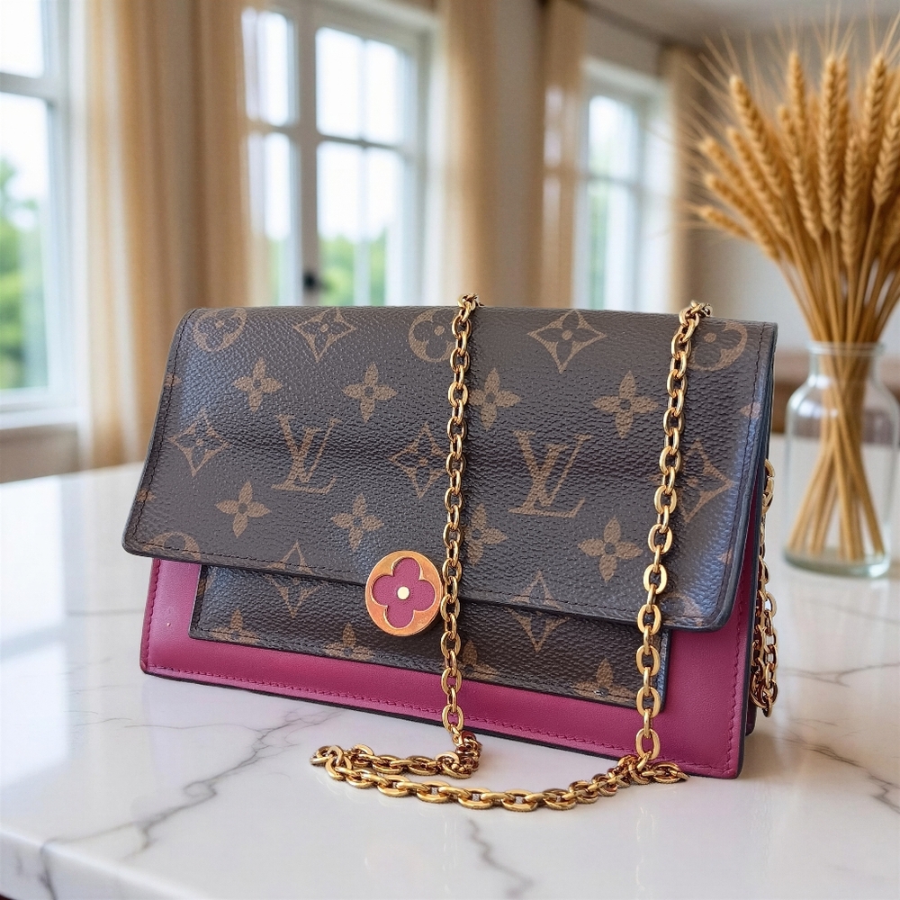 ✅ Louis Vuitton Flore Chain WOC Monogram Fuchsia Crossbody Bag